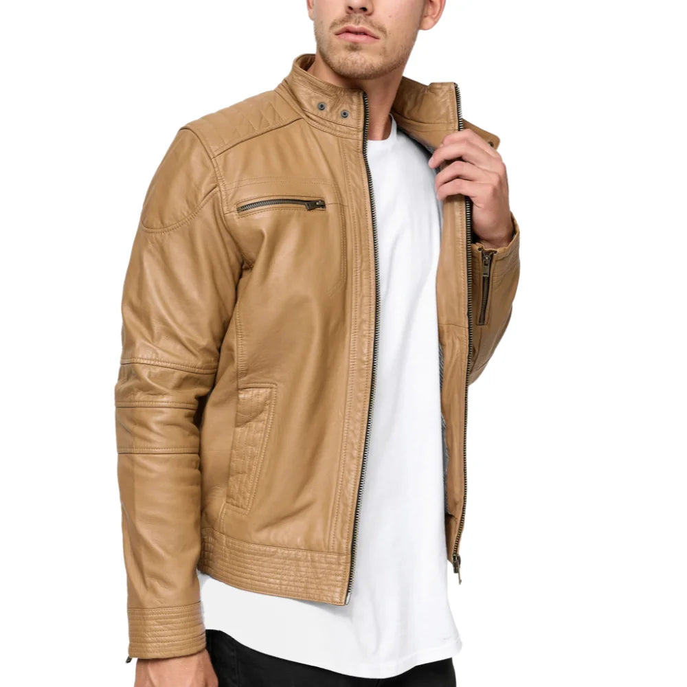 Men's Camel Brown Urban Lambskin Leather Jacket