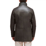 Men’s Dark Brown Lamb Leather Car Coat with Detachable Quilted Vest