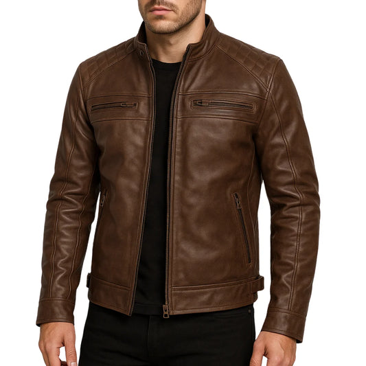Men’s Real Lambskin Chocolate Brown Biker Leather Jacket