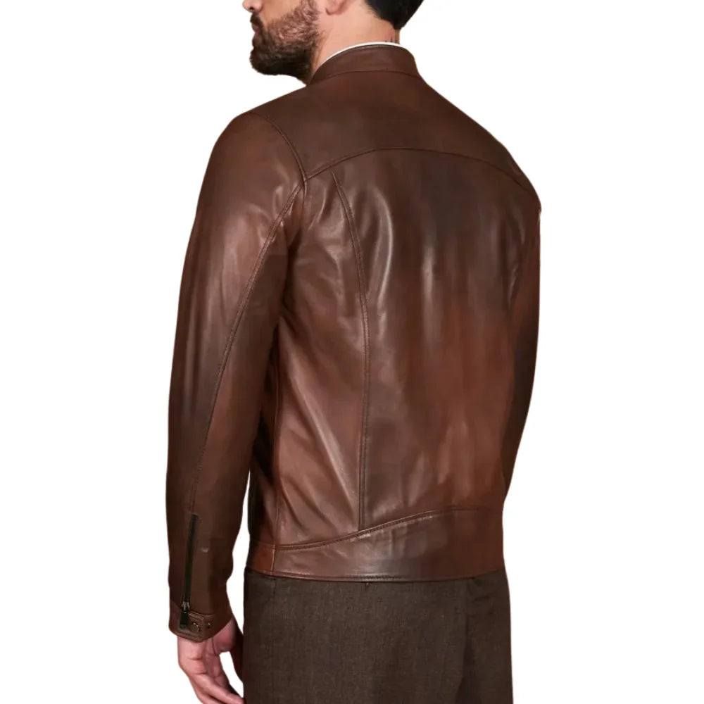 Men’s Real Lambskin Chocolate Brown Biker Leather Jacket