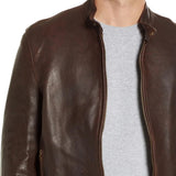 Men's Real Chocolate Brown Cafe Racer Leather Jacket