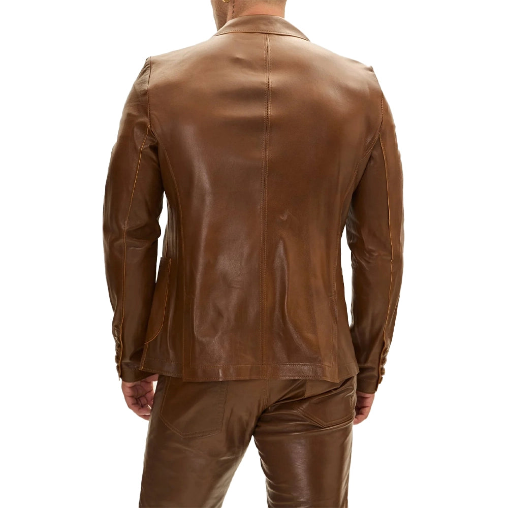 Cognac Brown Mens Leather Blazer