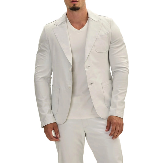 Classis Two Button Lambskin White Leather Blazer Mens
