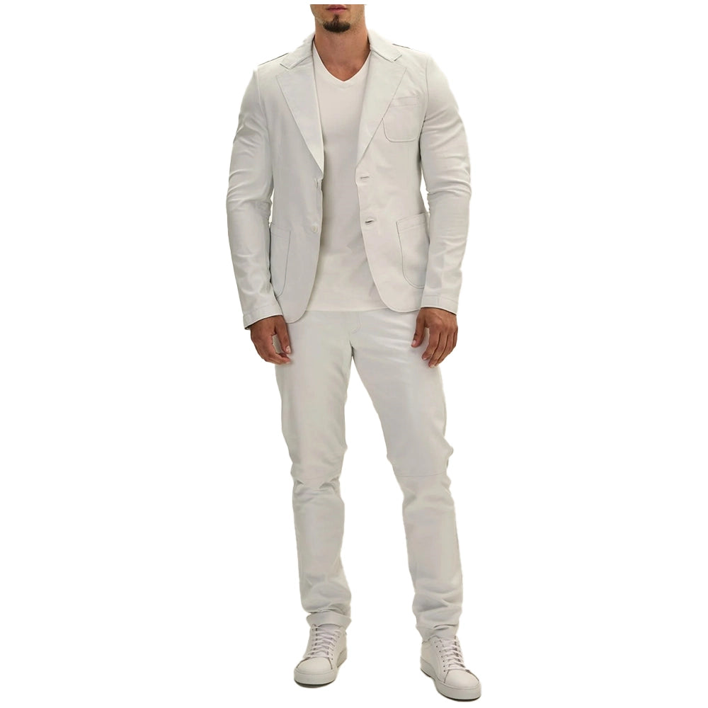 Classis Two Button Lambskin White Leather Blazer Mens