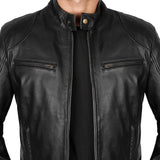Men's Lambskin Leather Black Cafe Racer Jacket