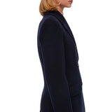 Women's Classic Dark Blue Double-Breasted Wool Trench Coat
