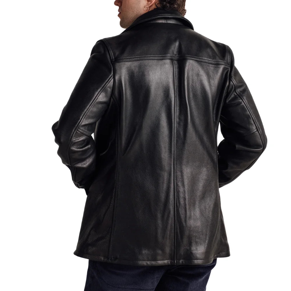 Men's Black Pebbled Cowhide Leather Car Coat – Trendy Jacket