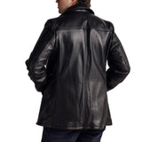 Men's Black Pebbled Cowhide Leather Car Coat