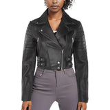 Women’s Black Cropped Leather Biker Jacket