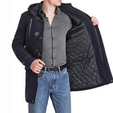Men’s Dark Blue Wool Blend Hooded Duffle Coat