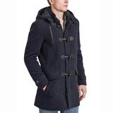 Men’s Dark Blue Wool Blend Hooded Duffle Coat