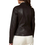 Women's Dark Brown Two Button Leather Blazer