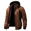 Mens Dark Brown Leather Bomber Jacket With Removable Hood