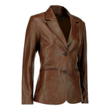 Dark brown lambskin leather blazer for tall women