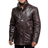 Men’s Dark Brown Lambskin Leather Jacket with Removable Inner Collar