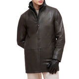 Men’s Dark Brown Lamb Leather Car Coat with Detachable Quilted Vest