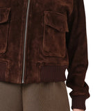 Womens Camel Lauren Brown Suede Bomber Jacket