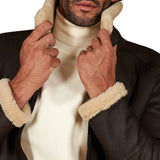 Men's Dark Brown Shirt Collar Shearling Lamb Biker Jacket