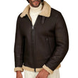 Men's Dark Brown Shirt Collar Shearling Lamb Biker Jacket