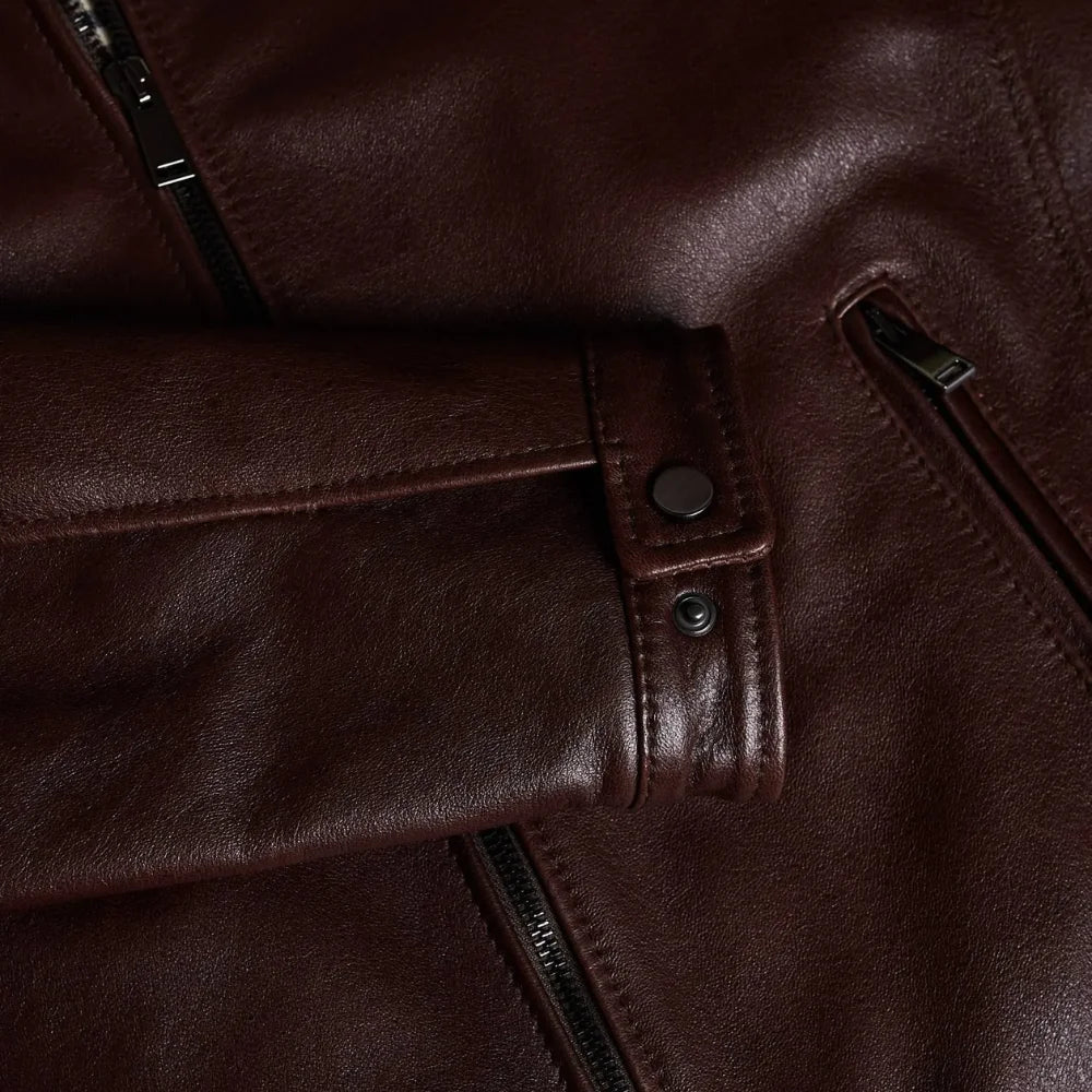 Men's Vintage Real Dark Brown Leather Biker Jacket