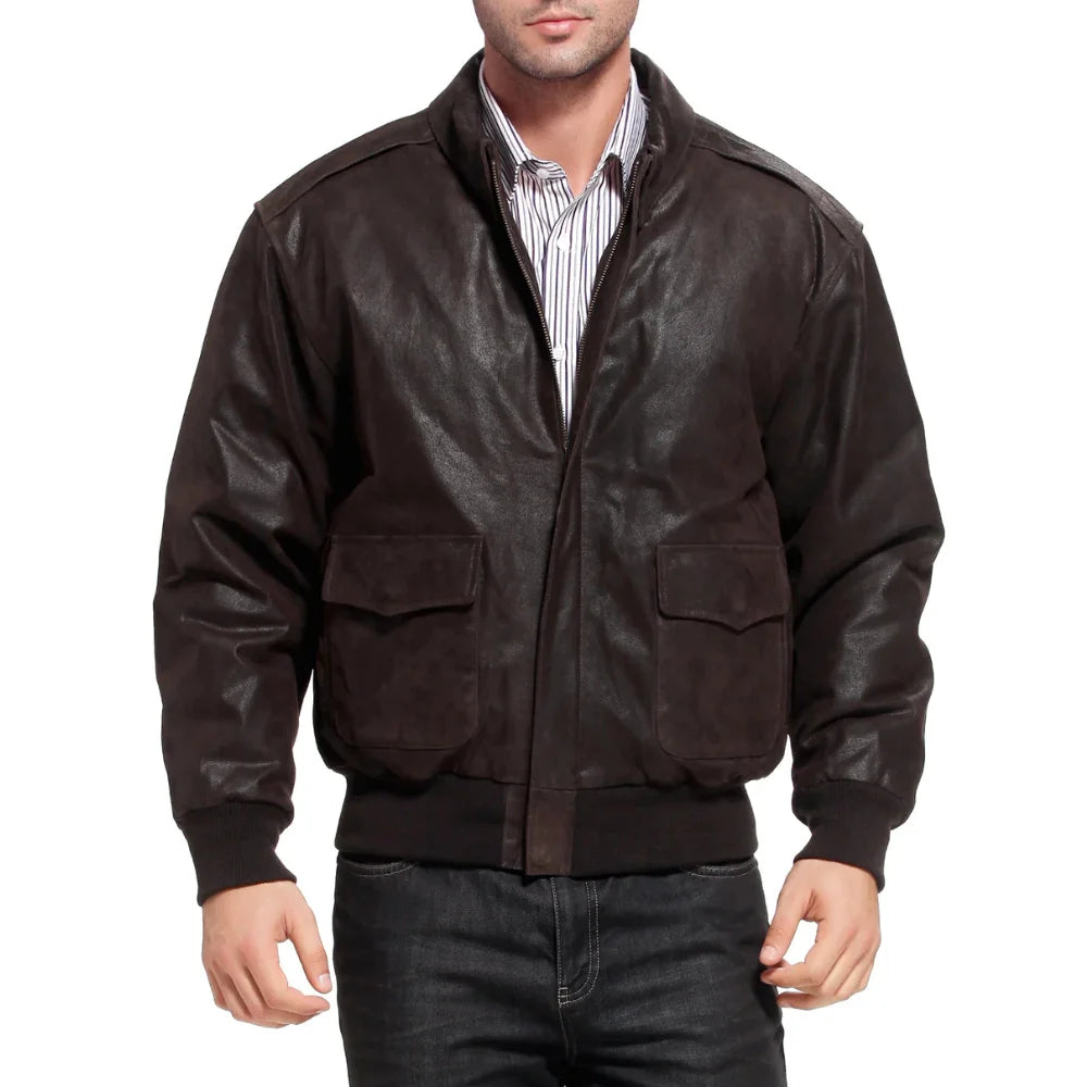 Men's Distressed Brown Leather A2 Bomber Jacket