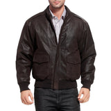 Men's Distressed Brown Leather A2 Bomber Jacket