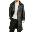 Mens Double Breasted Black Lambskin Leather Trench Coat