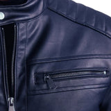 Electric blue leather cafe racer jacket for tall men