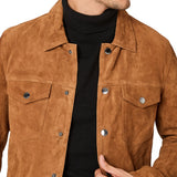 Logan Light Brown Trucker Suede Jacket