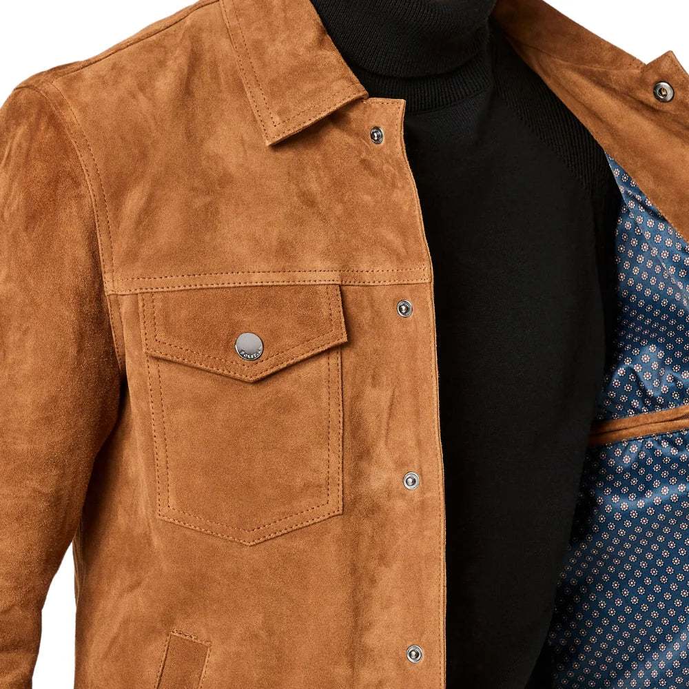 Logan Light Brown Trucker Suede Jacket