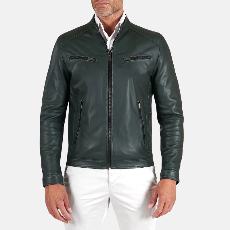 green-snap-tap-leather-cafe-racer-jacket