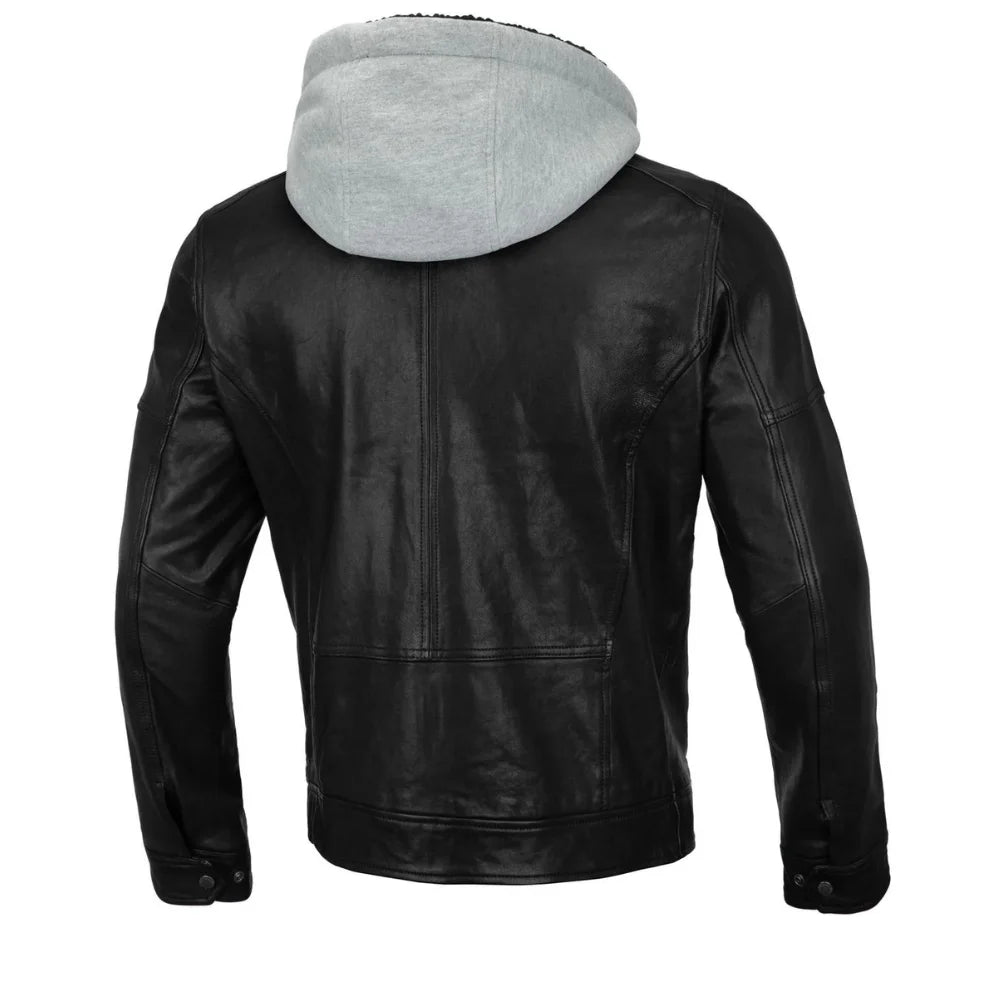 Men’s Classic Lambskin Leather Jacket with Detachable Hood