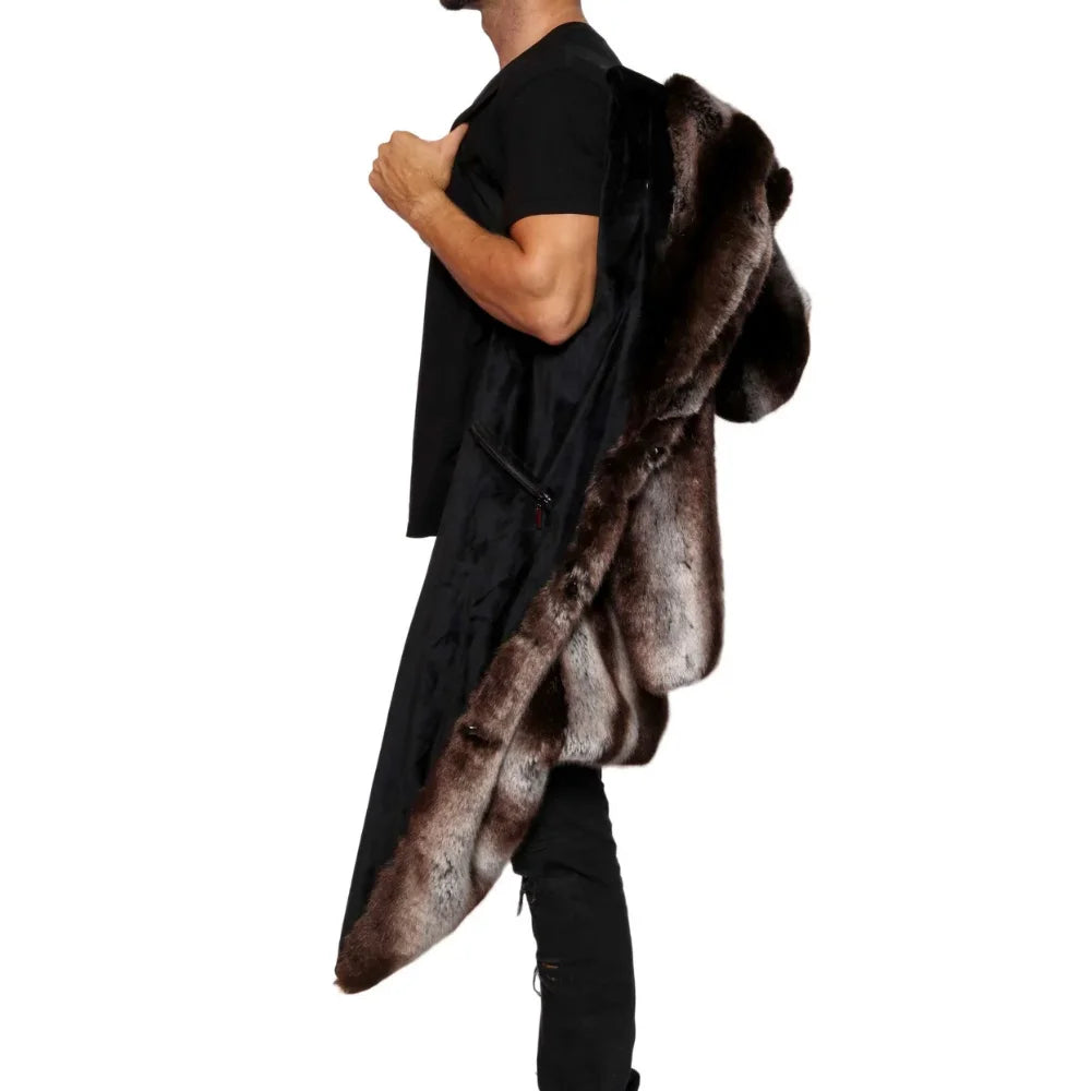 Arthur Men's Fur Chinchilla Hooded Long Coat in Tissavel French Fur