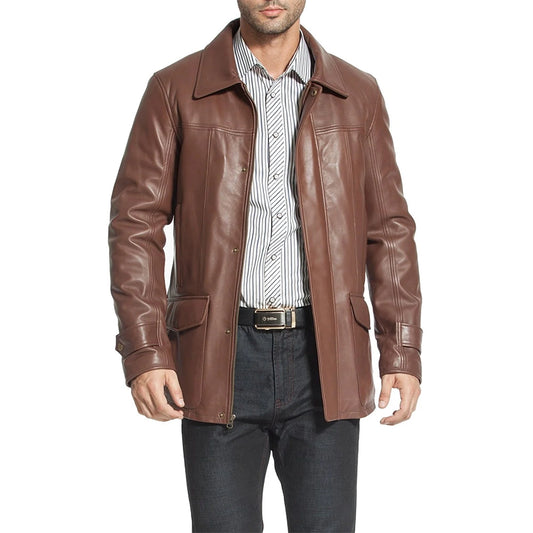 Mens Brown Bristol Real Leather Car Coat