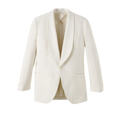 Mother-of-pearl buttons on ivory silk tuxedo jacket