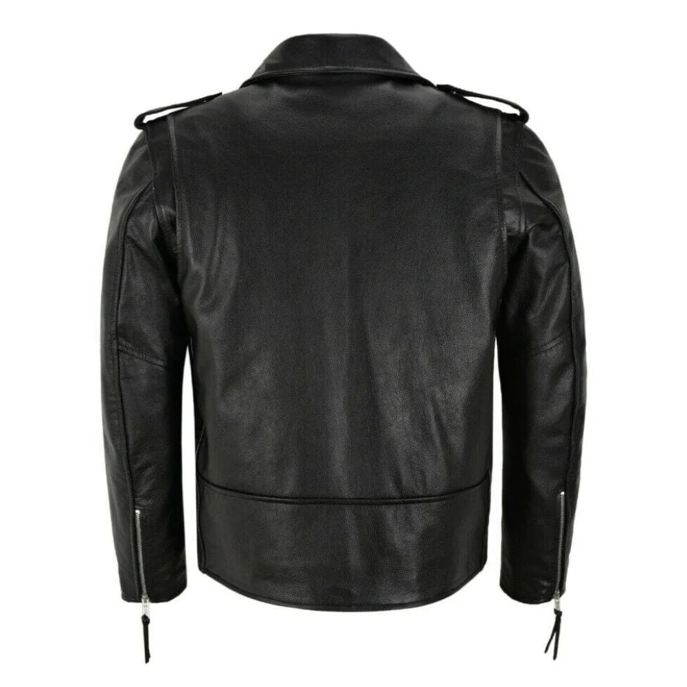 Mens Brando Belted Black Biker Leather Jacket