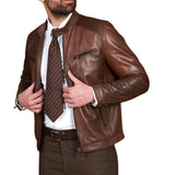 Men’s Real Lambskin Chocolate Brown Biker Leather Jacket