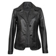 Real Lambskin Notch Lapel Ladies Black Leather Blazer