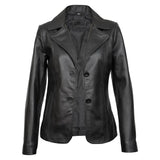 Real Lambskin Notch Lapel Ladies Black Leather Blazer