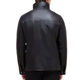 Men’s Black Genuine Lamb Leather Jacket with Detachable Vest