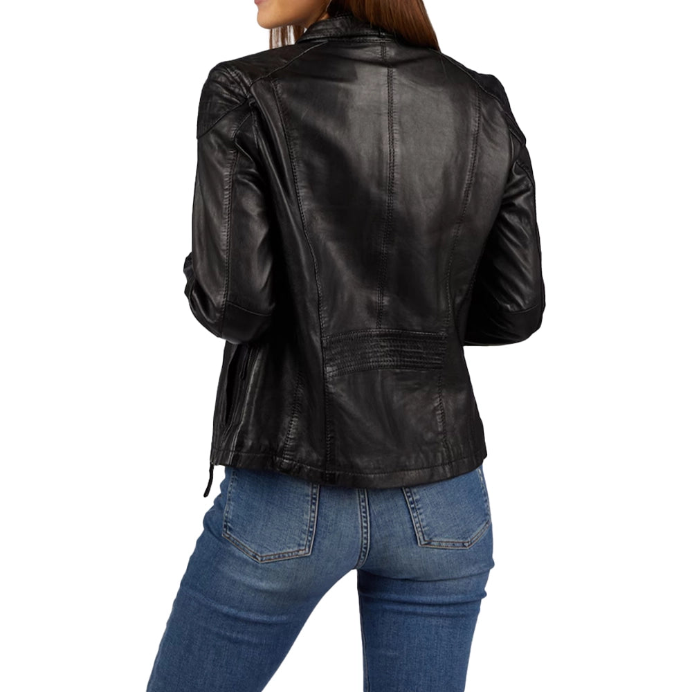 Susan Womens Black Leather Biker Jacket