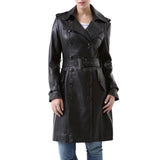 NewYork Women's Black Lambskin Double Breasted Belted Trench Coat