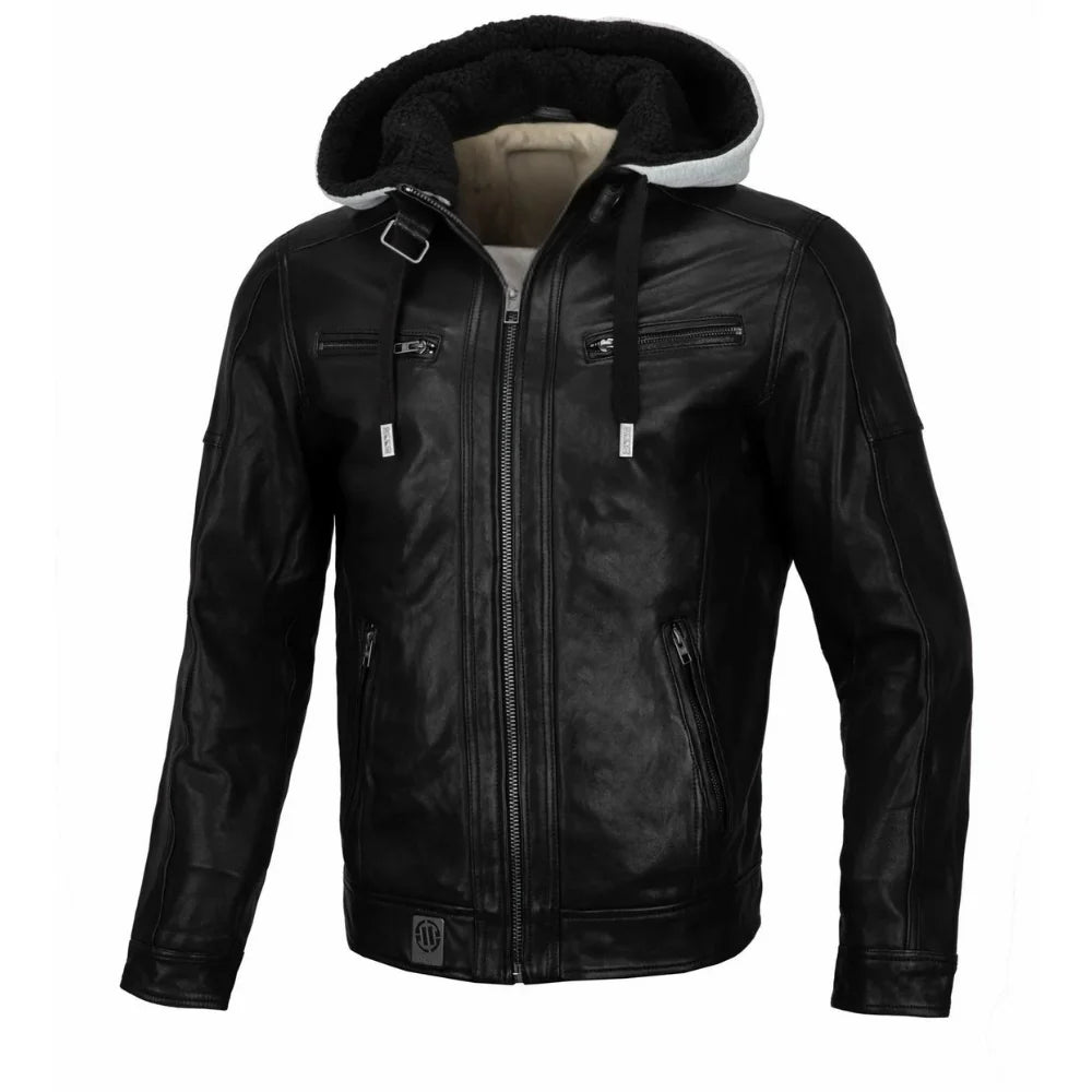 Men’s Classic Lambskin Leather Jacket with Detachable Hood