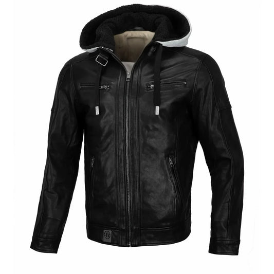Men’s Classic Lambskin Leather Jacket with Detachable Hood