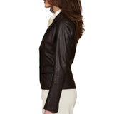 Women's Dark Brown Two Button Leather Blazer