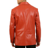 Men’s Notch Lapel Burnt Orange Leather Blazer Jacket