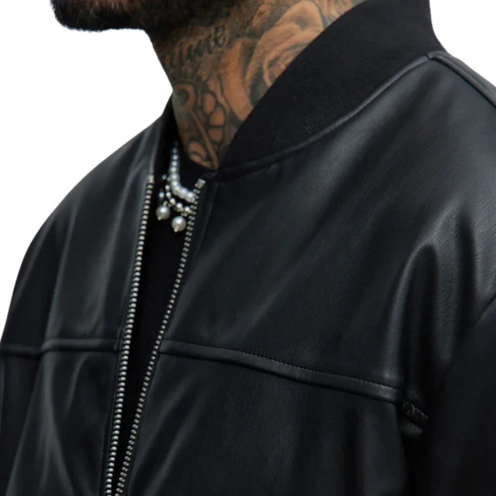 Men’s Oversized Red Leather Bomber Jacket