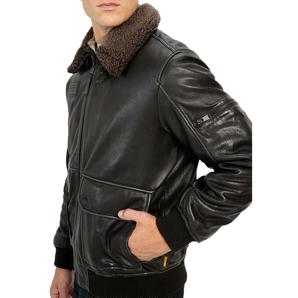 Men’s Brown Fur Collar B3 RAF Sheepskin Shearling Jacket