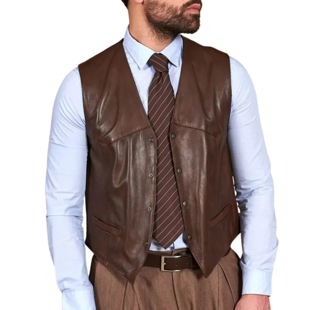 Vintage Mens Brown Leather Vest
