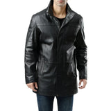 Murphy  Men's Real Lambskin Black Leather Car Coat - 3/4 Length Coat